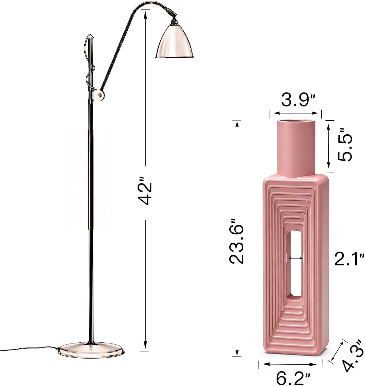 Modern Floor Vase / Pink / 23.6 In / 24 Inch