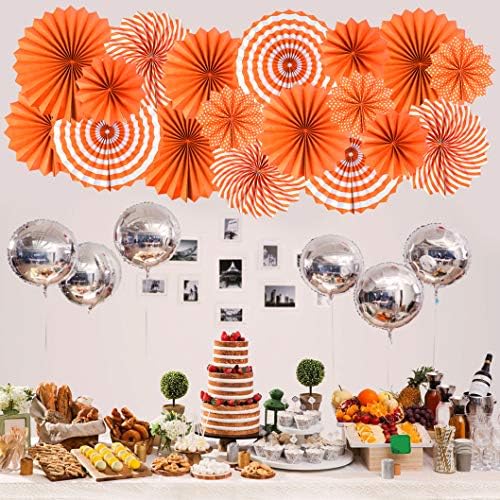 18Pc Party Hanging Orange Paper Fans, Fall Orange Round Folding Fans Wall Decor Paper Garlands Flower Decoration for Fall Party Decorations Thanksgiving Halloween Birthday Festival Wedding