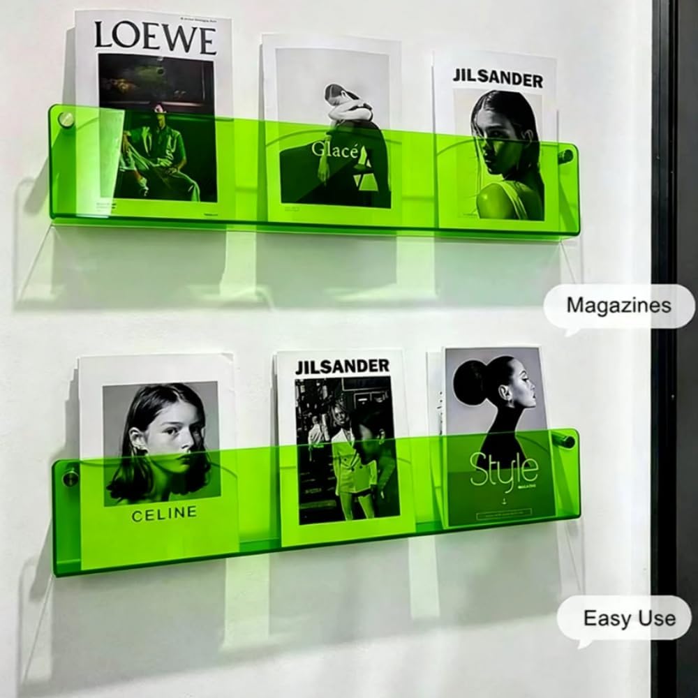 ROYALITA 2-Pack Acrylic Magazine Holder Brochure Holder, Green 36 Inch | Record Magazine Rack, Fashion Floating