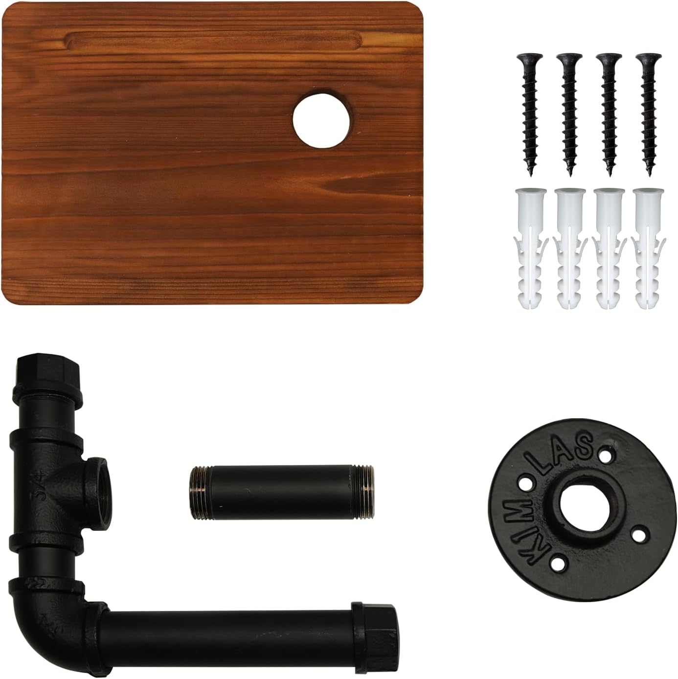 Industrial Pipe Wall Mounted Toilet Paper Holder with Shelf - Rustic Wood and Metal Bathroom Tissue Roll Holder