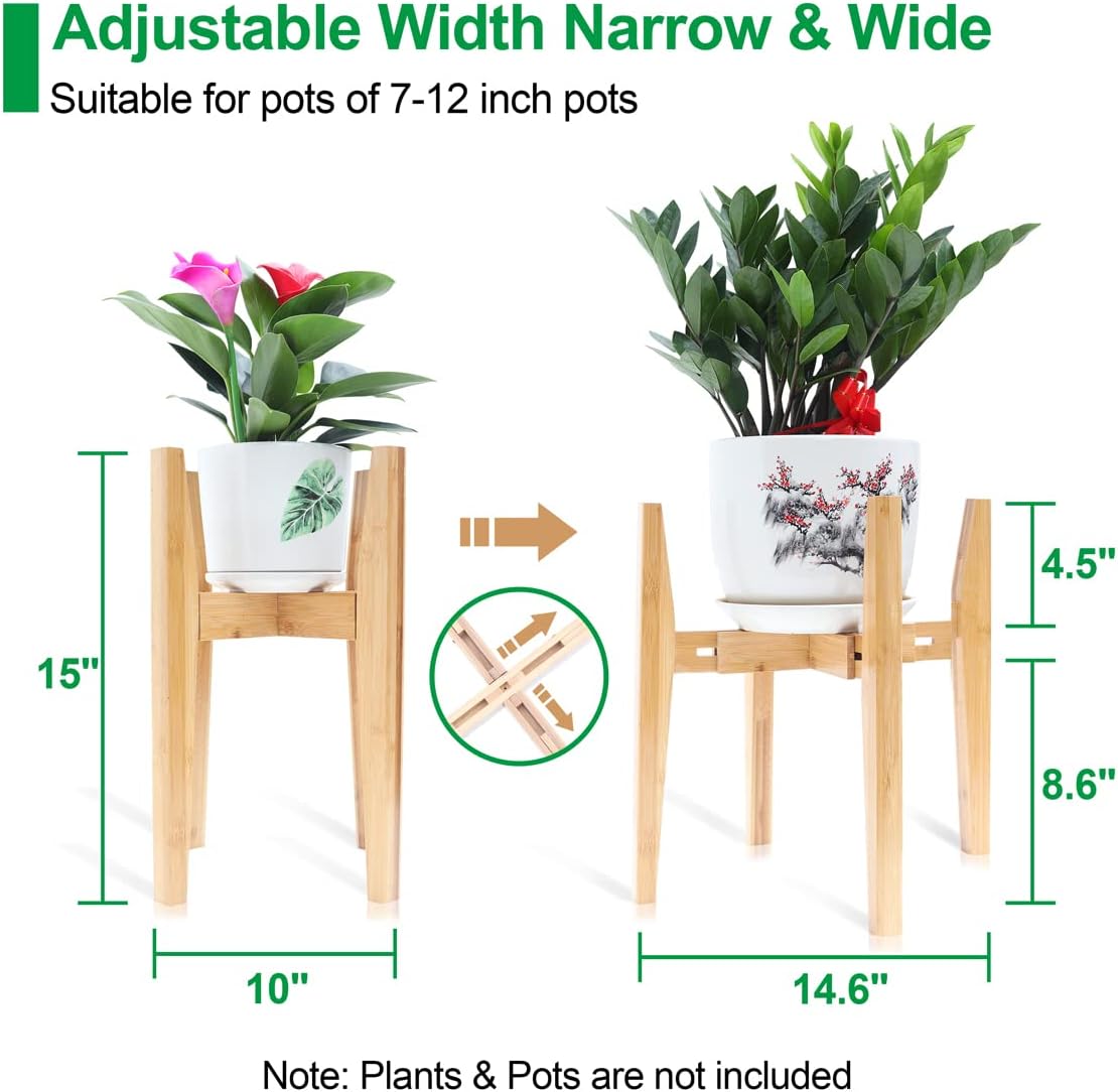 OERGKE 2 PACK Adjustable Plant Stand Indoor, Bamboo Mid Century Modern Plants Stands, Corner Flower Holder for Living