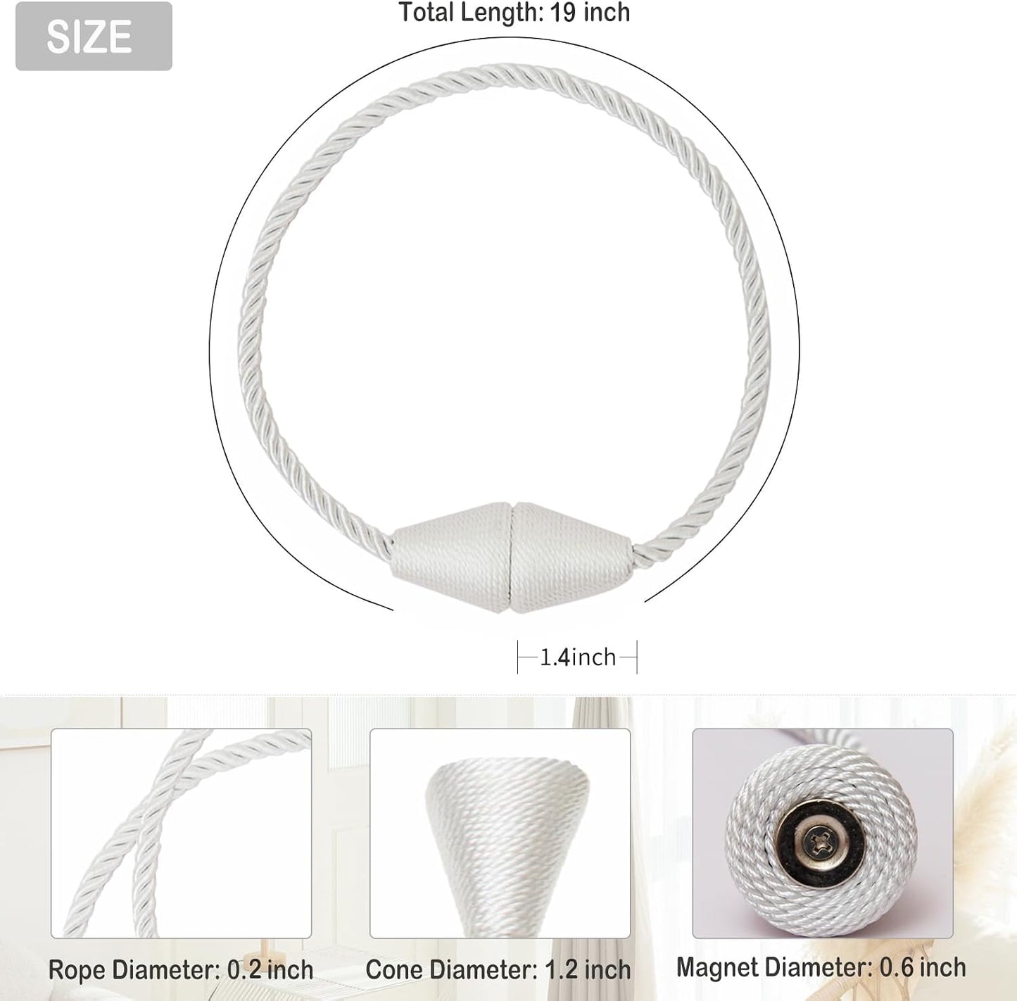 Magnetic Curtain Tiebacks 8 Pack Outdoor Rope Curtain Tie Backs Decorative Window Treatment Holdbacks for Home