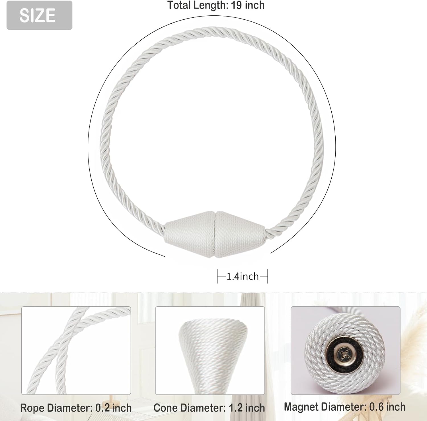 Magnetic Curtain Tiebacks 8 Pack Outdoor Rope Curtain Tie Backs Decorative Window Treatment Holdbacks for Home