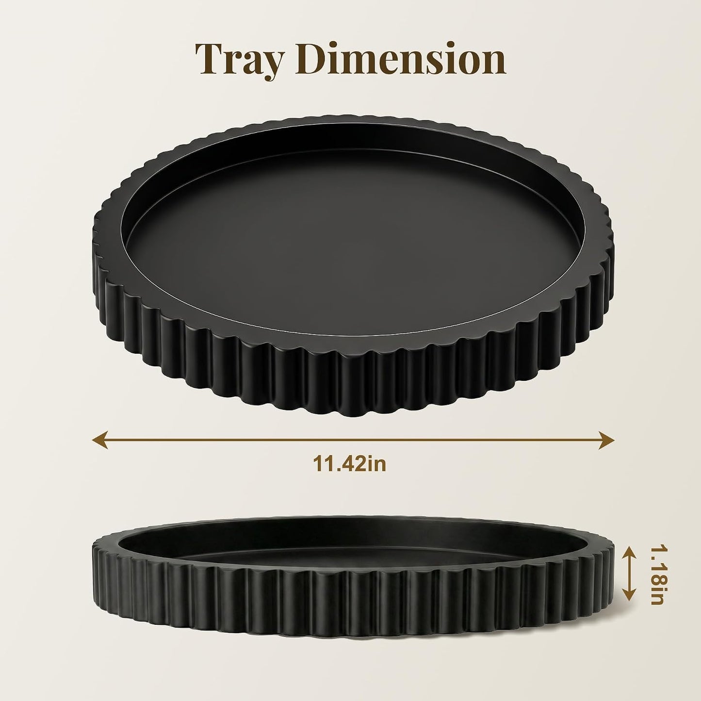 11.4" Modern Minimalist Wooden Round Decor Tray / Black