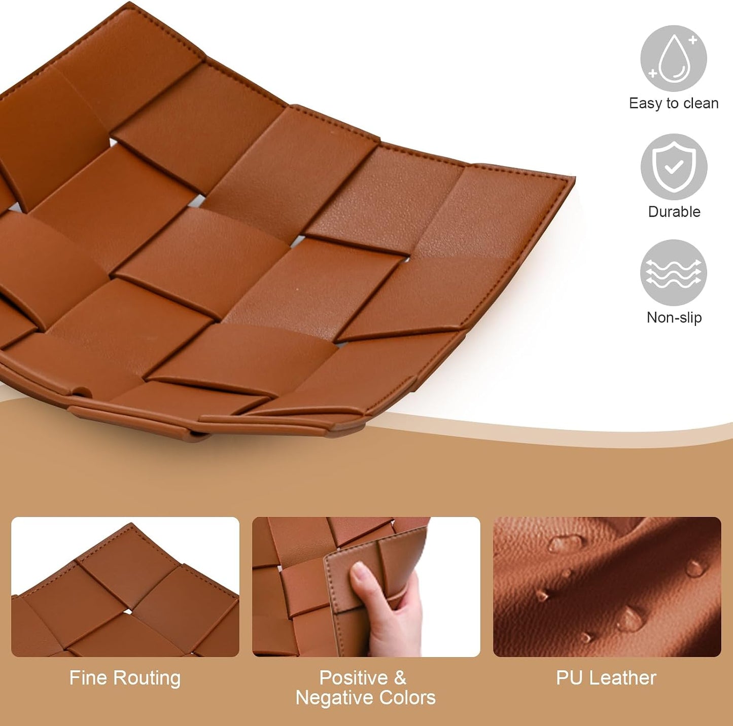 Valet Tray PU Leather Key Holder Bowl for Men and Women Entryway Table Nightstand Catchall / Brown
