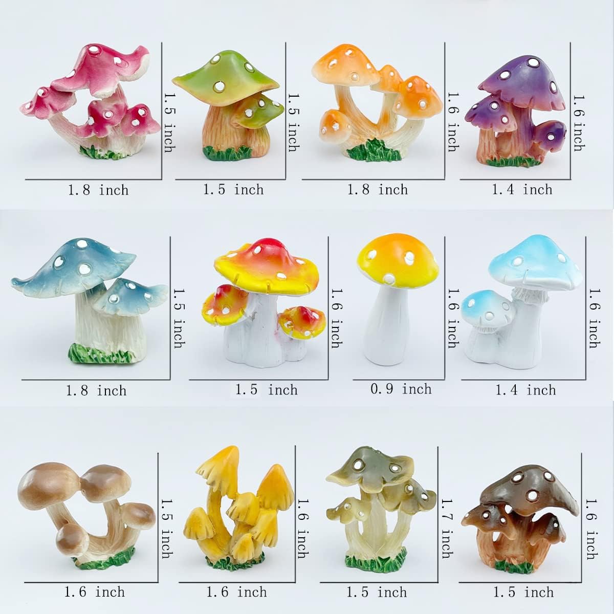 1.5 to Resin Mushroom / 1.8 Inch / Set of 12
