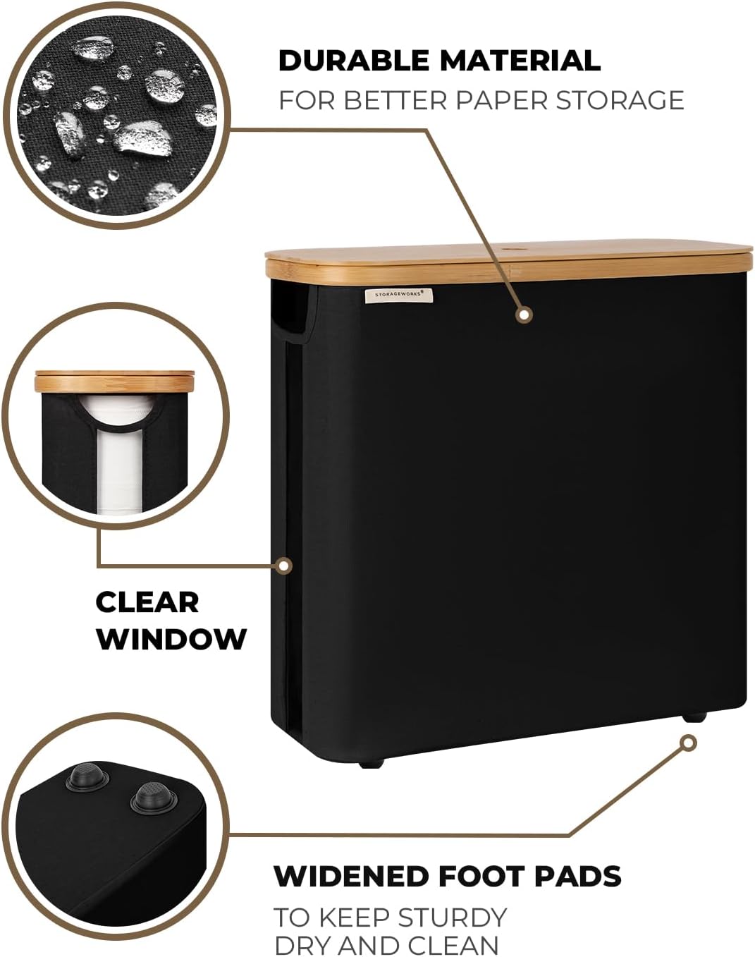 StorageWorks Toilet Paper Storage Basket with Bamboo Lid & Window | See Rolls at a Glance with Clear Window, Holds 16