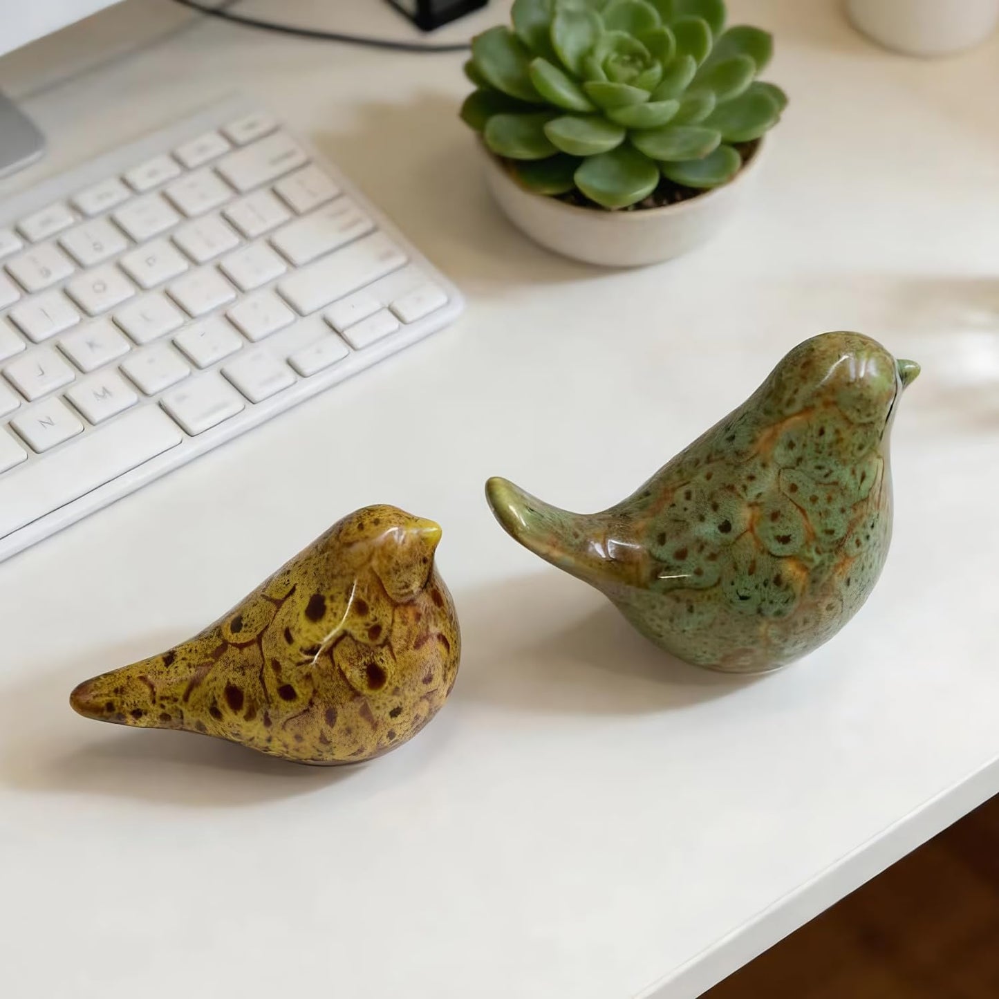 Two-piece set of parent-child bird statues / Kiln Color Change