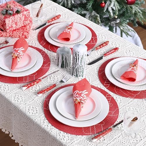Feuille Round Christmas Placemats Set of 4,13.5 Inch Red Gingerbread Man Placemats for Round Tables Winter Placemats Perfect for Indoor Christmas Decorations