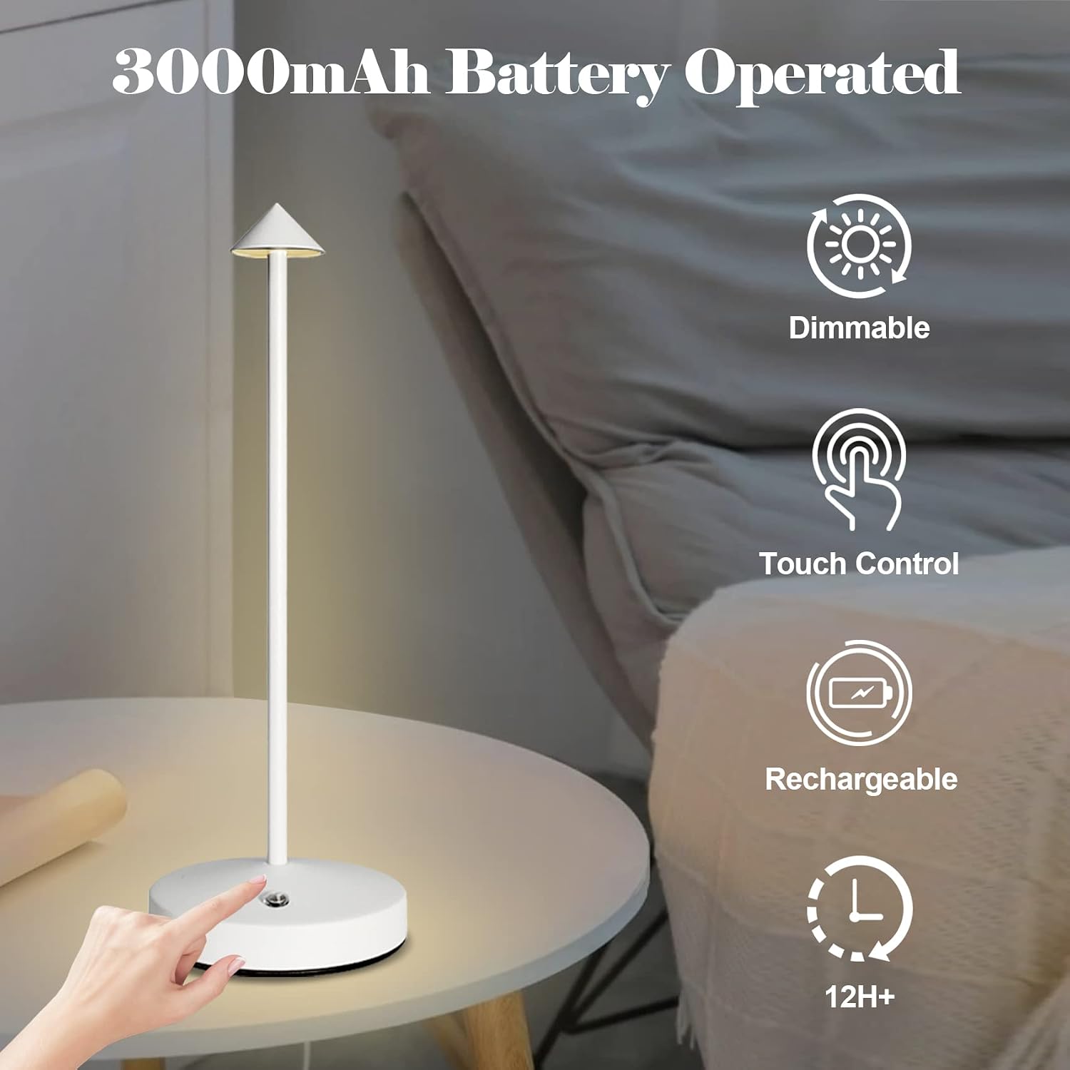 Rechargeable Cordless Lamps,3000mAh Battery Operated Table Lamp,Portable LED Touch 2 Levels Brightness Dimmable Bar