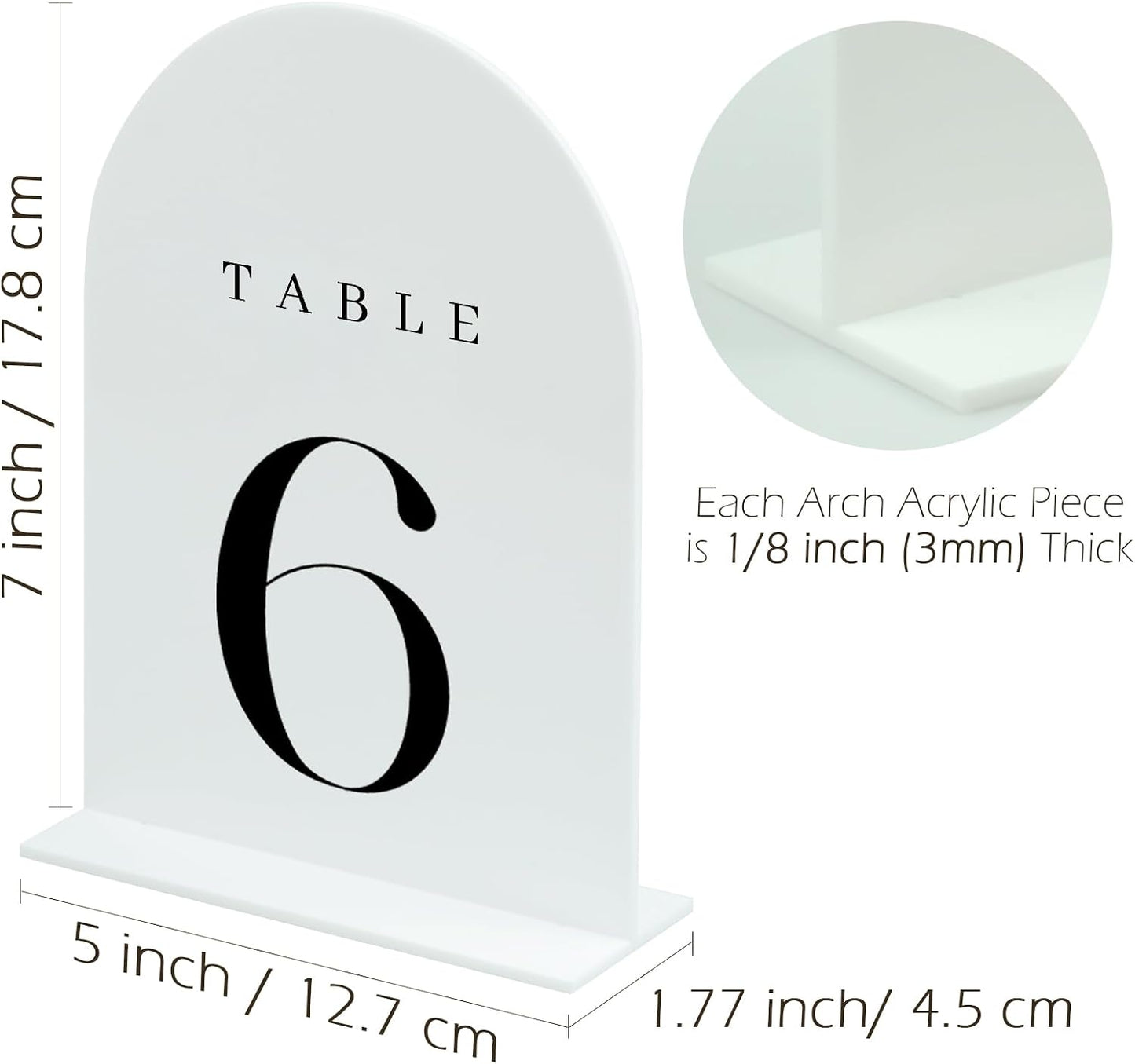 White Arch Table Numbers for Wedding, 25 Pack 5"x7" White Arch Acrylic Table Numbers 1-25 with stand, Perfect for