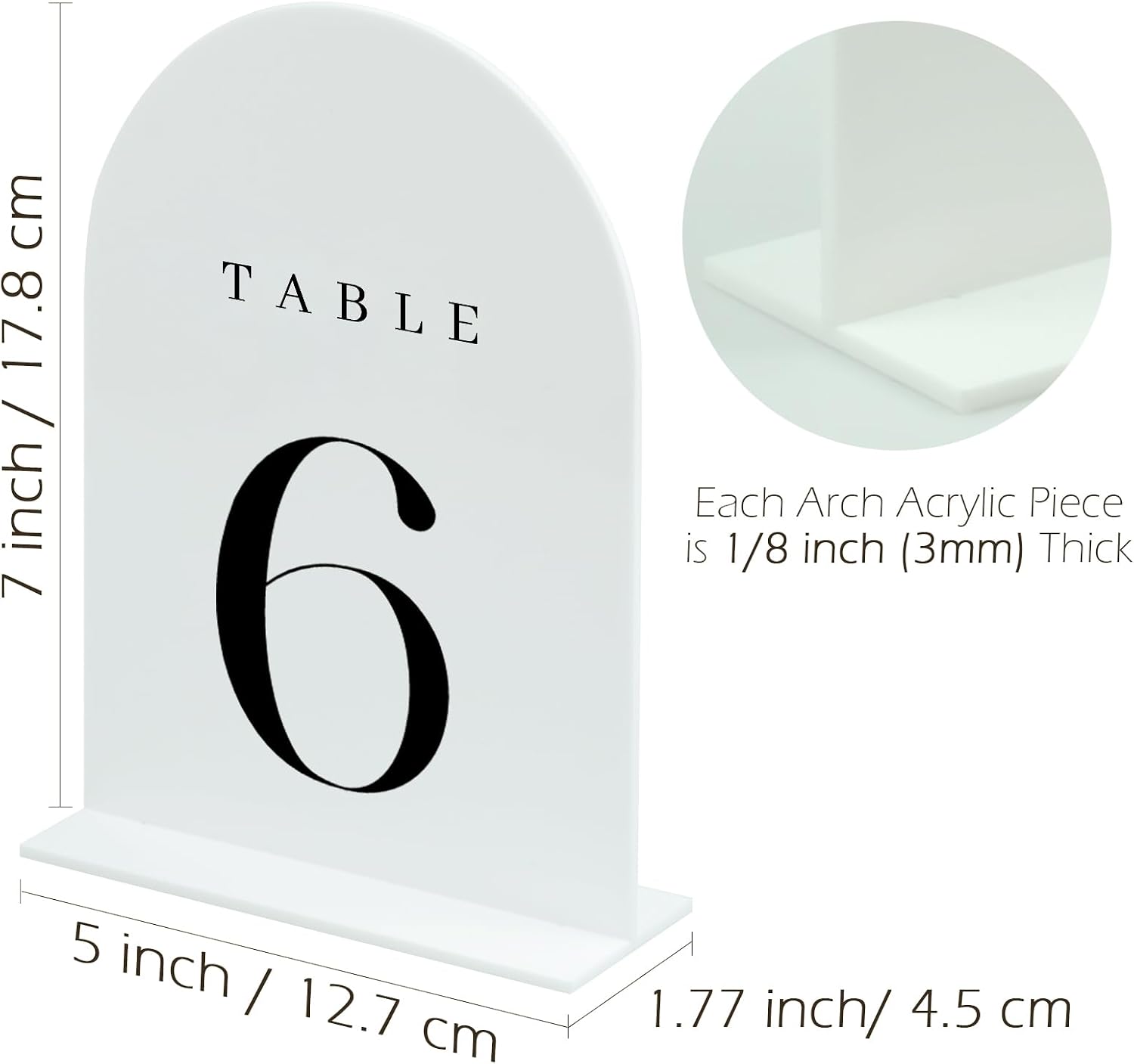 White Arch Table Numbers for Wedding, 25 Pack 5"x7" White Arch Acrylic Table Numbers 1-25 with stand, Perfect for