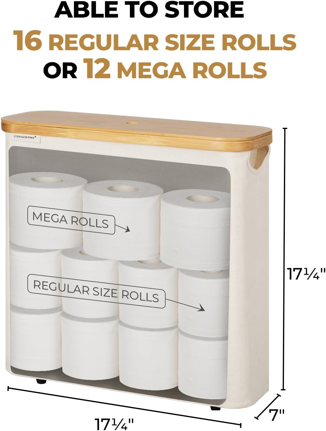 StorageWorks Toilet Paper Storage Basket with Bamboo Lid & Window | See Rolls at a Glance with Clear Window, Holds 16