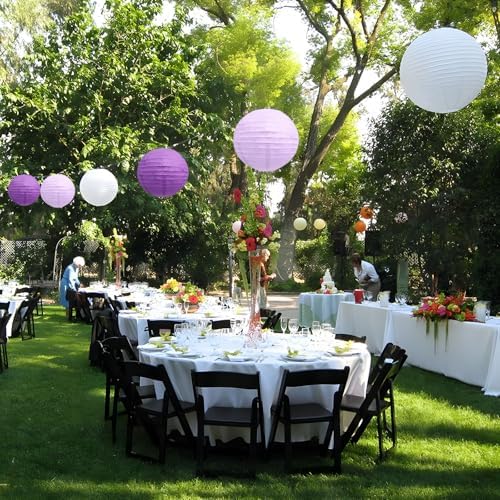 18Pcs Purple Light Purple White Paper Lanterns for Parties, 6” 8” 10” 12” Chinese Asian Hanging Round Paper Lanterns for Birthday Wedding Halloween Christmas Home Decor Party Decor