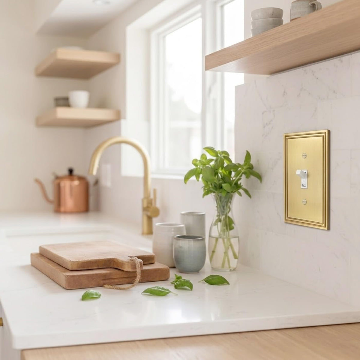 Rio Salto Imperial Collection 1-Gang Toggle Flip Switch Light Switch Plate Outlet Cover Brushed Brass Gold Metal