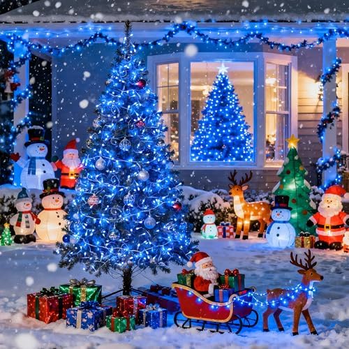 JMEXSUSS Connectable 100 LED Blue Christmas Lights Clear Wire