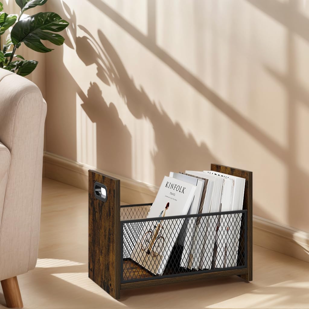 Large Magazine Rack Floor Set of 2, Vinyl Record Storage, Magazine File Holder Storage Basket for Letters, Books