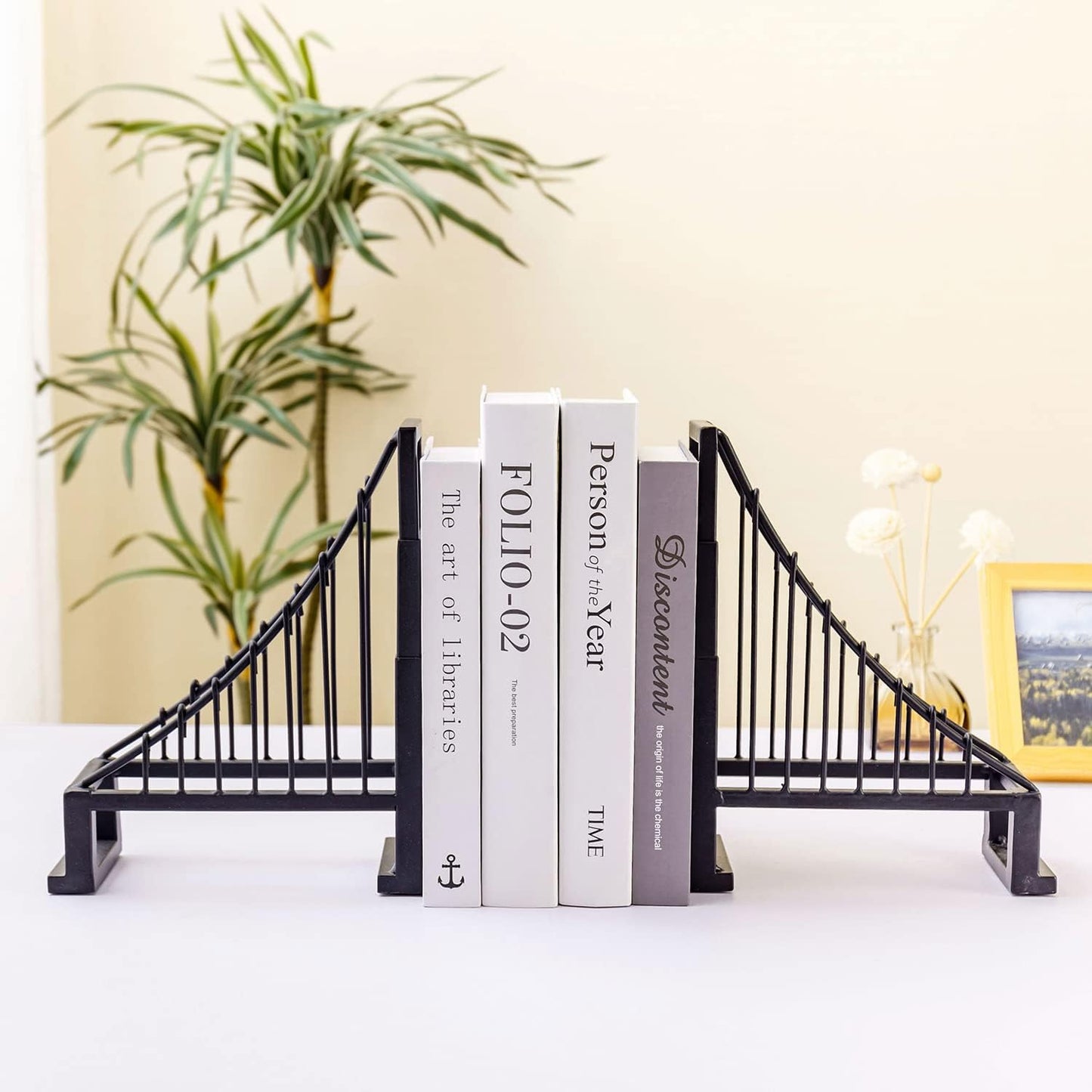 Metal Suspension Bridge Design Book End Shelf Decor / Black