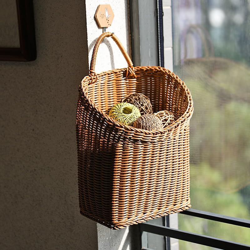 Woven Hanging Wicker Basket for Door / Brown