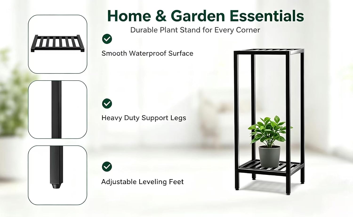 Zhongma 2 Tier 30" Tall Indoor Outdoor Plant Stand, 12 L x 12 W x 30 H inch, Heavy Duty Square Metal Flower Stand for
