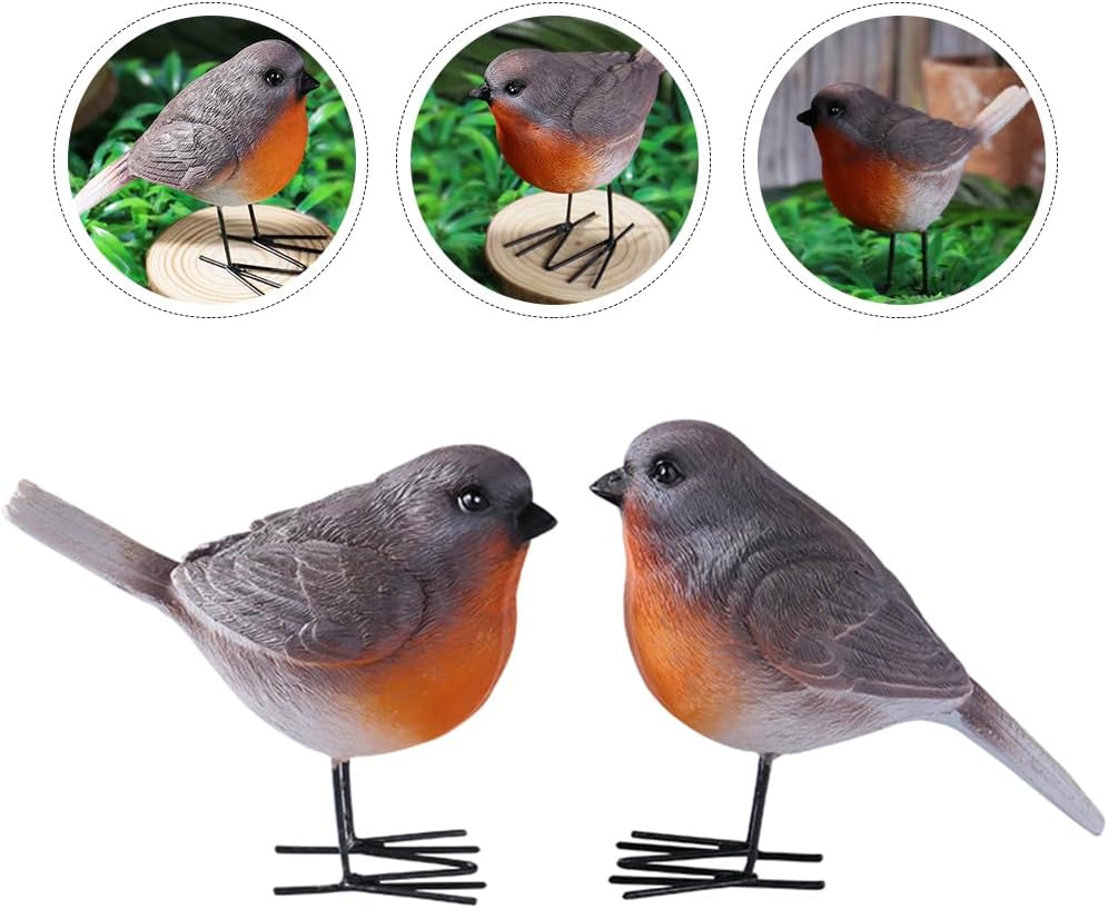 Robin Figurines Ornaments Resin Bird Statues Small Realistic Bird Animal Figurines / Set of 2