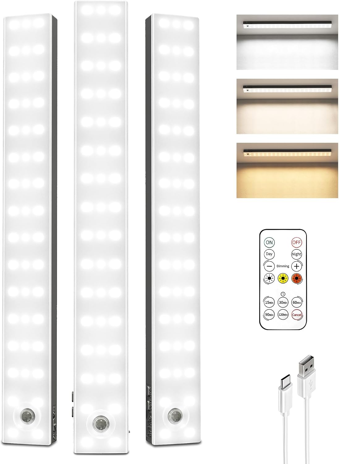 EZVALO 13inch Under Cabinet Lighting, 3200mAh Rechargeable Wireless Motion Sensor Lights, 96 LEDs, 3 Color Temps