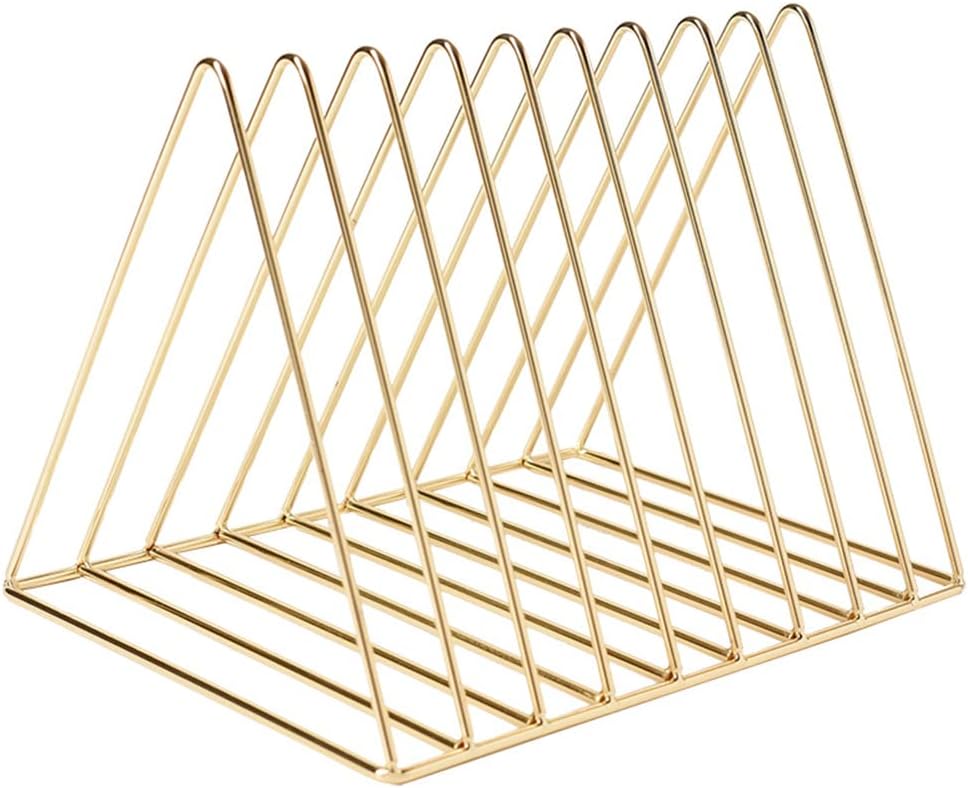 Sooyee 2 Pack 9 Slot Gold Magazine Holder, Desktop File Sorter Organizer Triangle Bookshelf Decor for Home Office, Iron