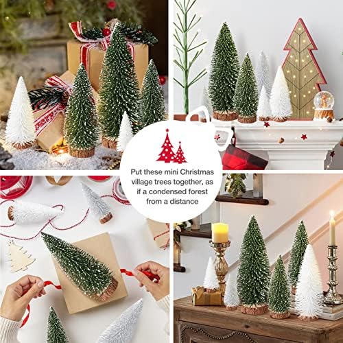 9Pcs Mini Bottle Brush Christmas Trees in 4 Sizes - Green, Silver, White Table Decorations