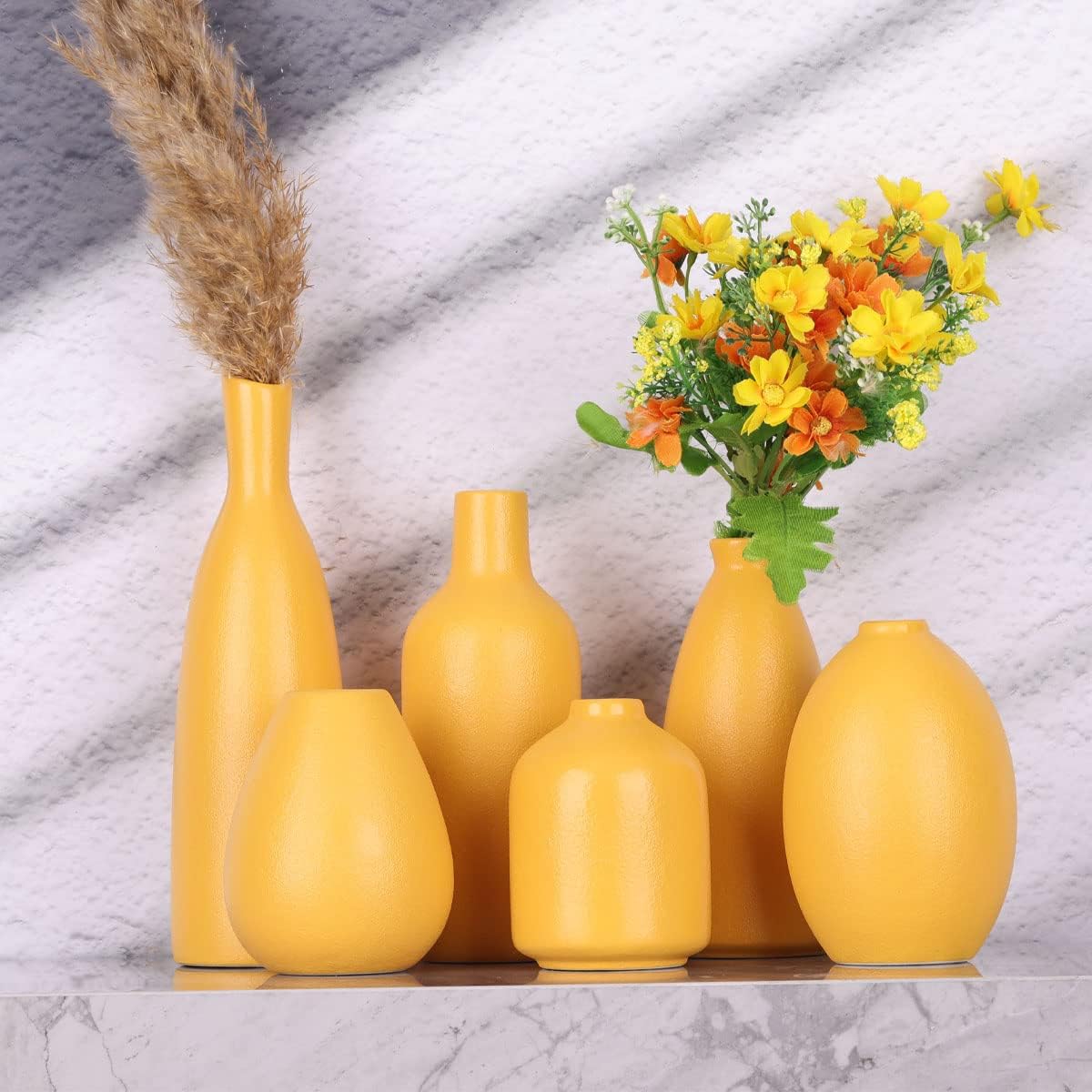 Yellow Ceramic Bud Vases / Yellow Set / Set of 6