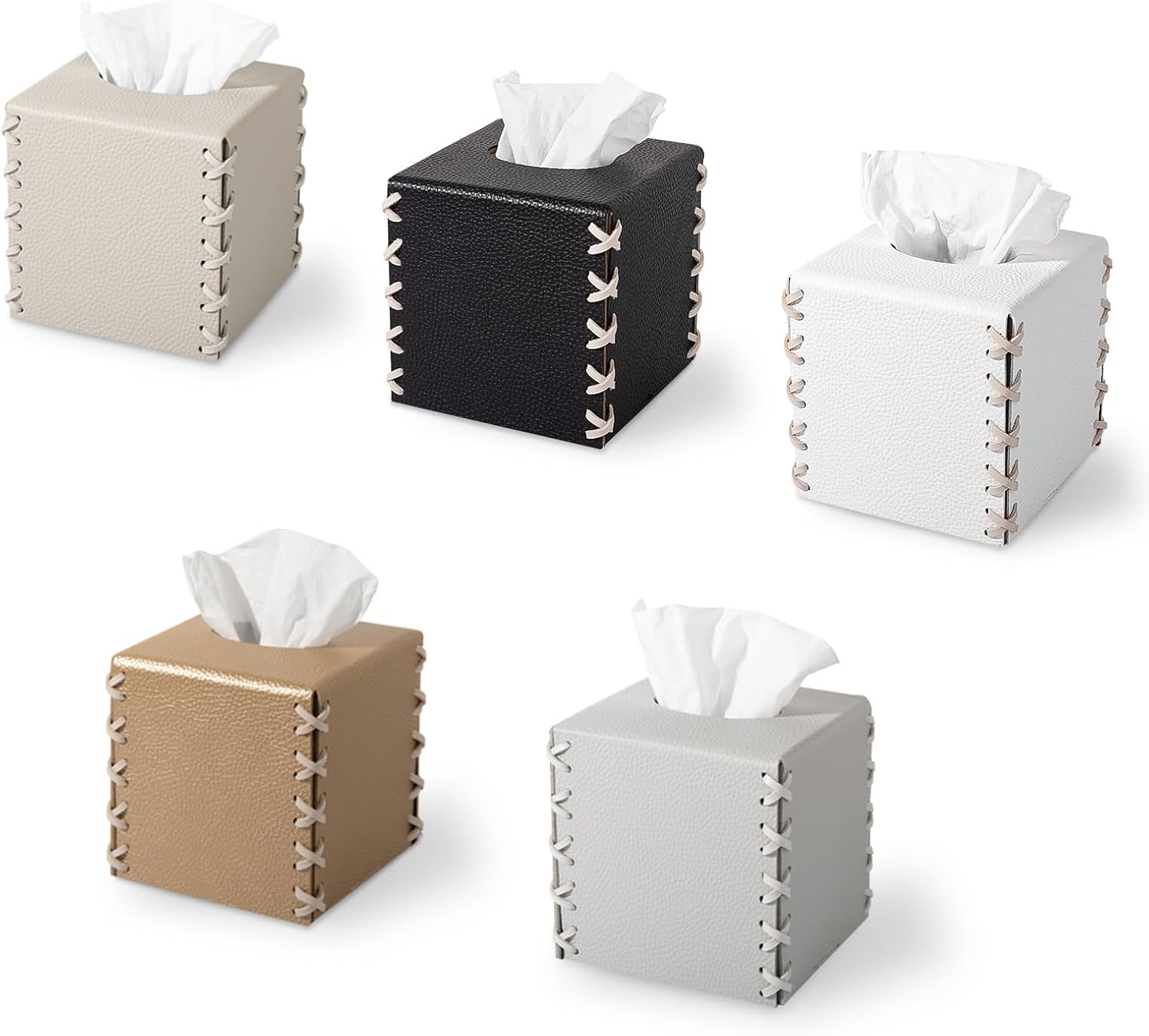 Tissue Box Cover PU Leather Tissue Holder Decorative Home Decor Cube Boxes / Gold / Square