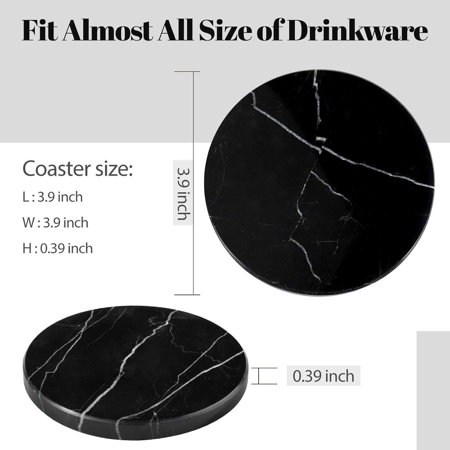 Black Marble Coasters / Nero Marquina Black / 3.9 Inch / Set of 6