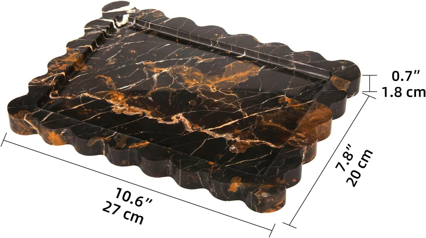 Scalloped Marble Decorative Tray / Black Gold / 10.8 x 8 x 1.2