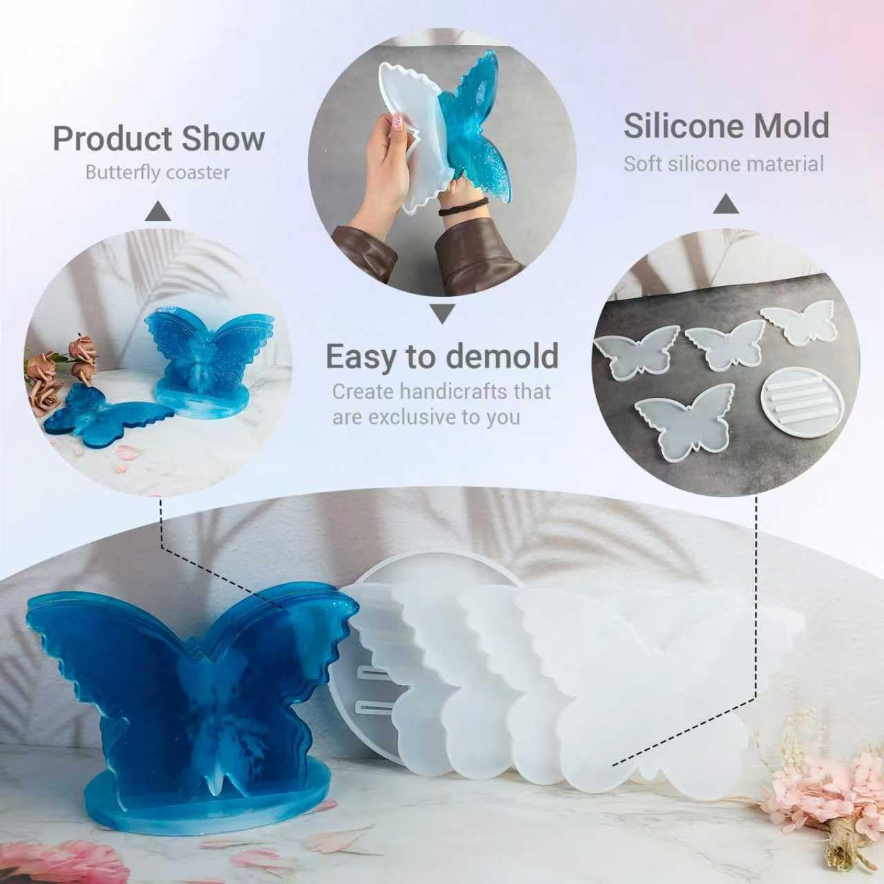 Butterfly Coaster Resin Mold Set / Red