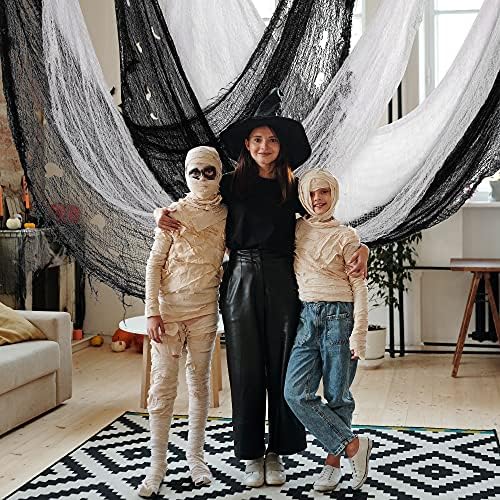 5 Pcs Halloween Creepy Cloth, 30 x 72 Inch Scary Spooky Fabric Cloth, Freaky Loose Weave Fabric Creepy Gauze for Halloween Party Decoration (3 Black + 2 White)
