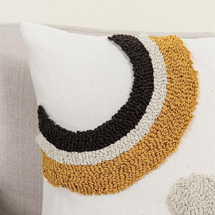 Boho Abstract Tufted Lumbar Pillow Cover / Ginger / 12 x 20