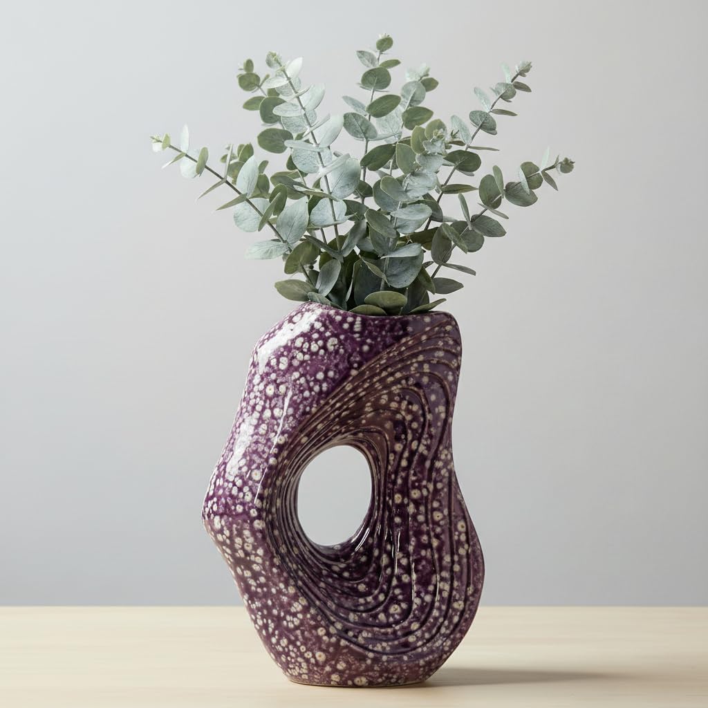 Ceramic Vase / Modern Art Flower Vase / Purple / 11 Inch