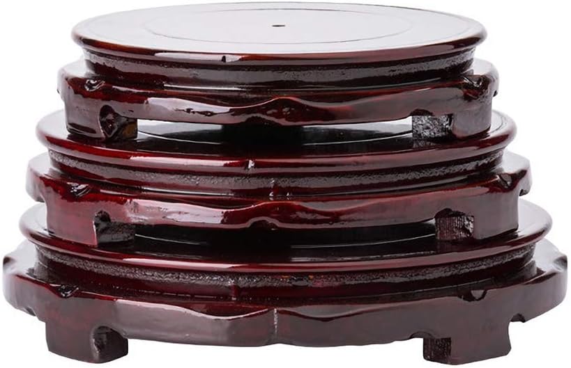 Wood Oriental Style Round Veneer Base for Vase Lamp / Non-rotatable / 3.2"inside Diameter / Brown