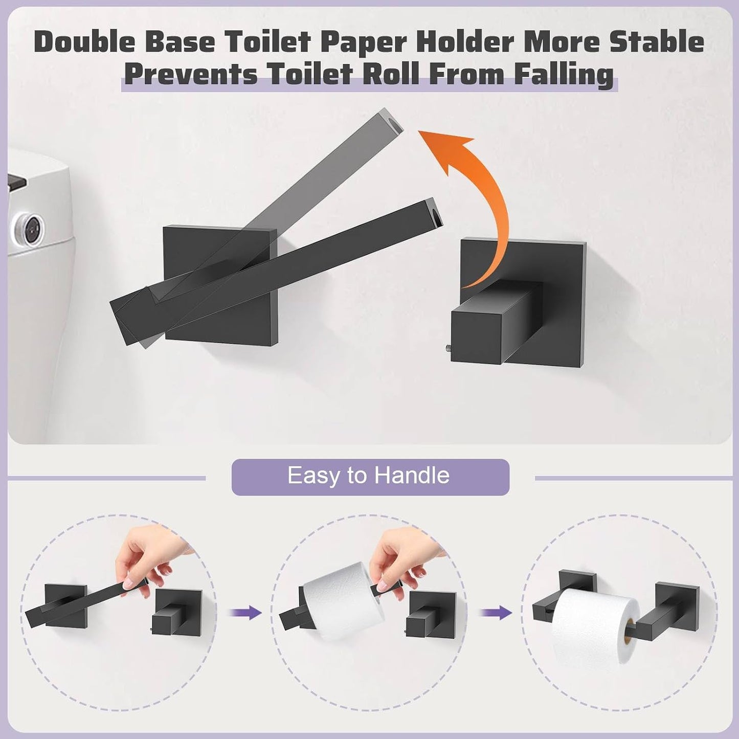 Matte Black Towel Bar Set 5-Piece Bathroom Hardware Accessories Set,23.6 Inch Modern Towel Holder Set SUS304 Stainless