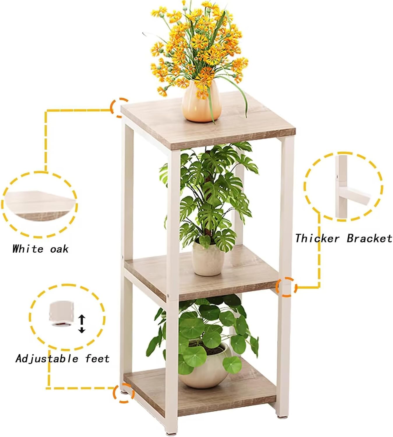 3 Tier Plant Stand Indoor Corner Tall Square Shape Plant Shelf | Modern Metal MDF board Flower Storage,Suitable tight