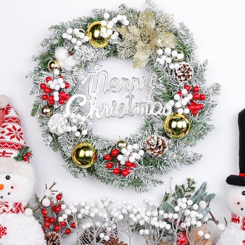 Fangoo 20 Pack 7 Inch Artificial White Berry Picks for Christmas Tree White Berries Stems Holly Berry Branches Ornaments Wreath Crafts Wedding Holiday Season Winter Home Decor
