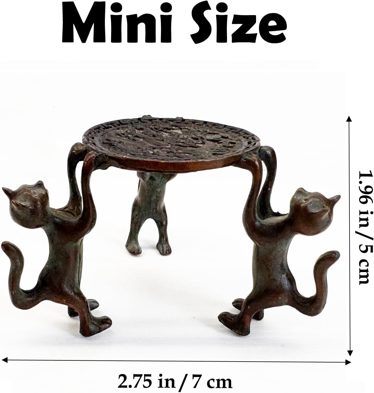 Cat Figurines Rings Earrings Holder Brass Vintage Pedestal Risers for Display Mini / 2.75 x 1.96