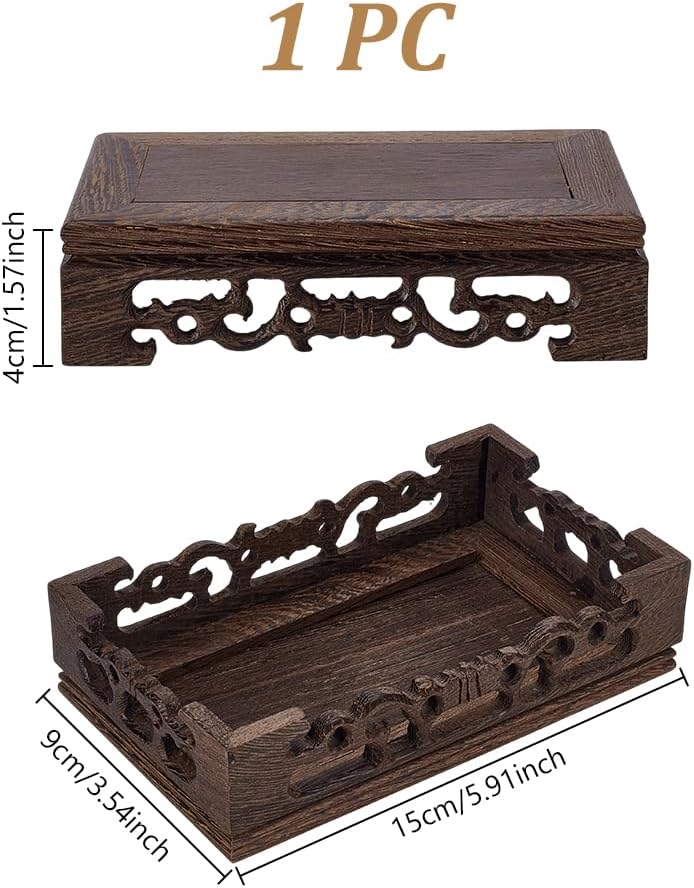 Wooden Display Stand Base Rectangle Vase Riser Oriental Style Pedestal / Rectangular / 3.5 x 5.9