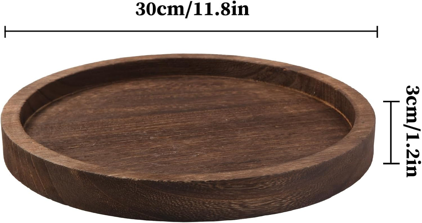 Wooden Decorative Tray Candle Holder Round Wood Tray Home Decor / Brown--round