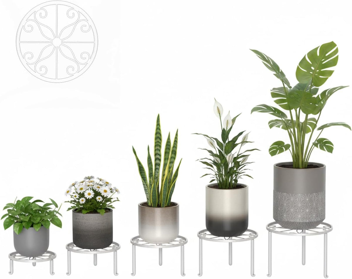 5-Pack Metal Plant Stand Outdoor, Heavy Duty Round Pot Holder Rack for Patio & Garden