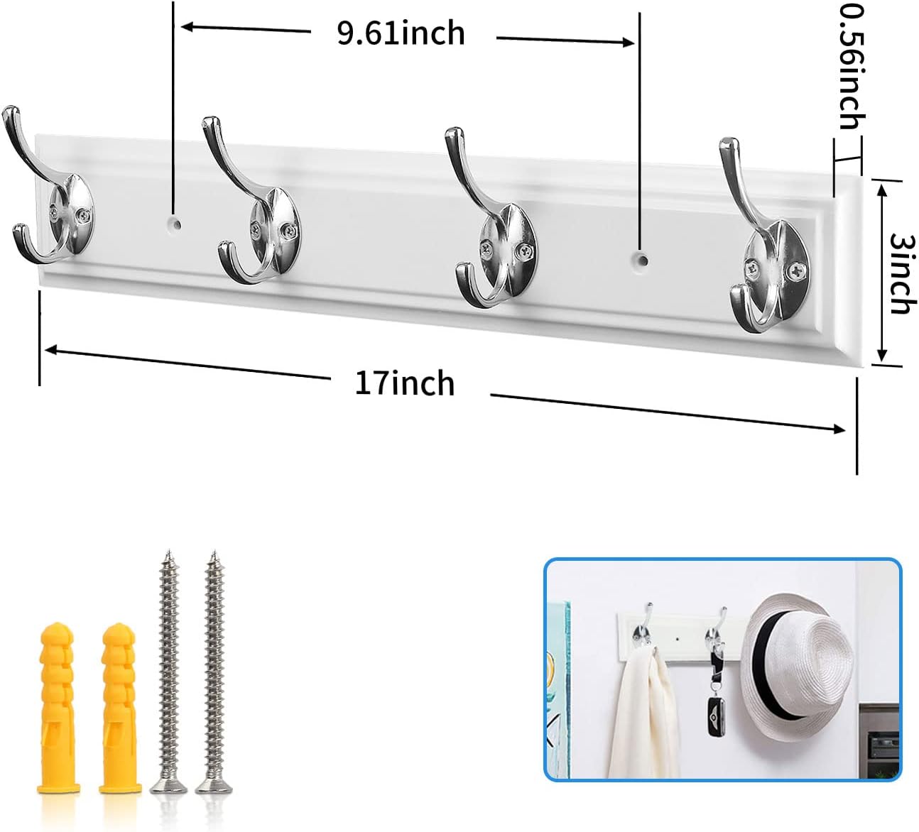 Coat Rack Wall Mounted White / White Density Wood / 4 Hooks