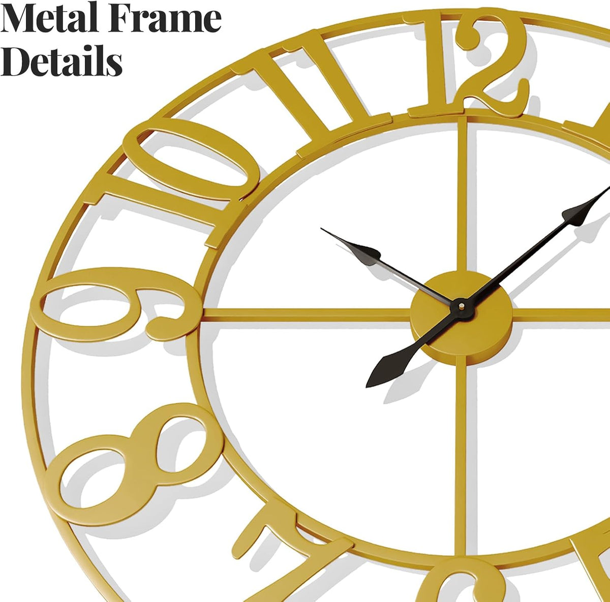 Cuspin 40 Inch Extra Large Gold Wall Clock, Decorative Metal Wall Clocks | Battery operated, silent non ticking, metal