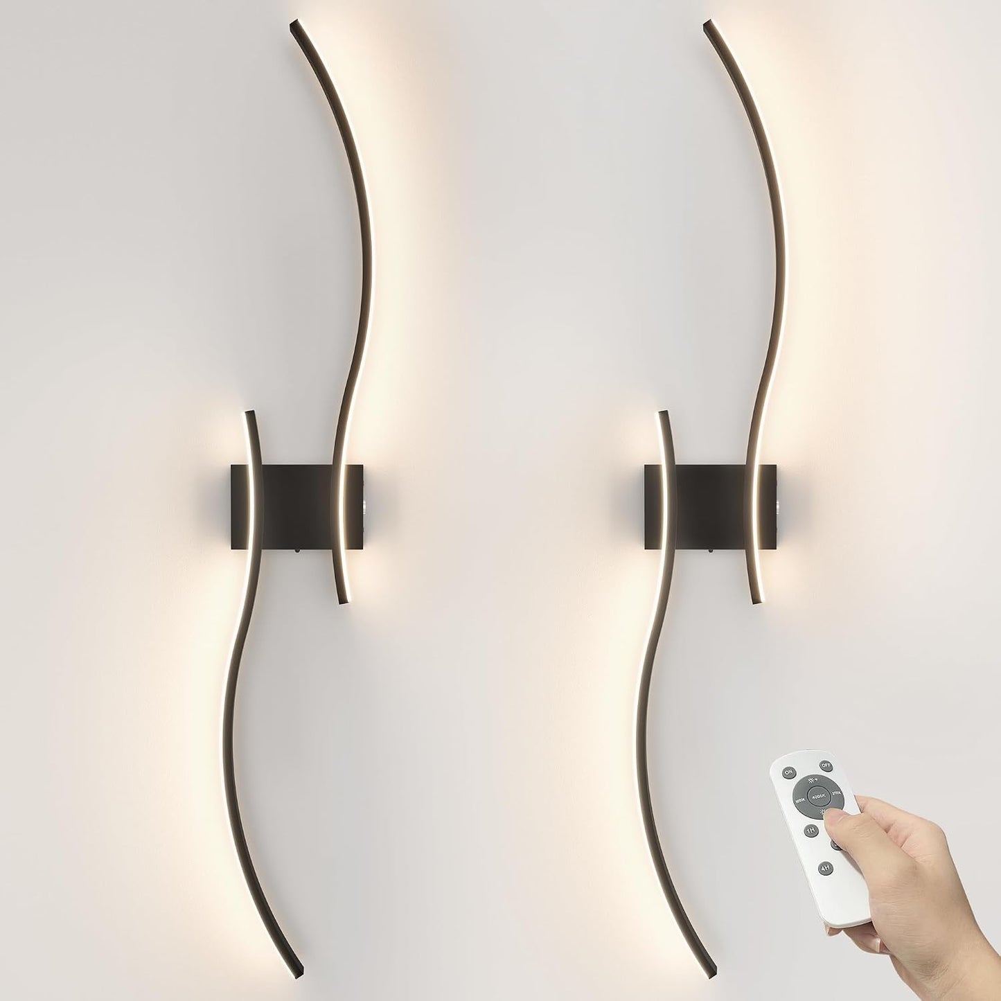VOLISUN Battery Operated Wall Sconces Set of Two, 39.4 inch Wireless Wall Sconces, 3000K-6500K Dimmable Wall Lamps with