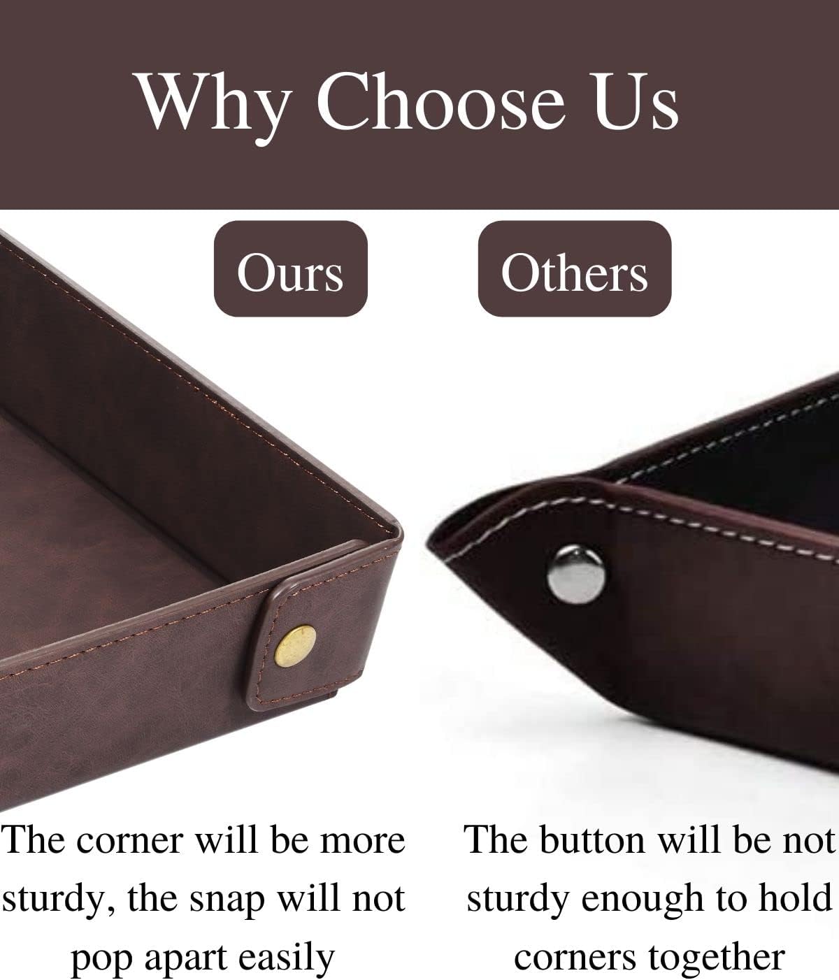 Faux Leather Valet Tray Organizer for Men / Coffee Brown / Rectangle