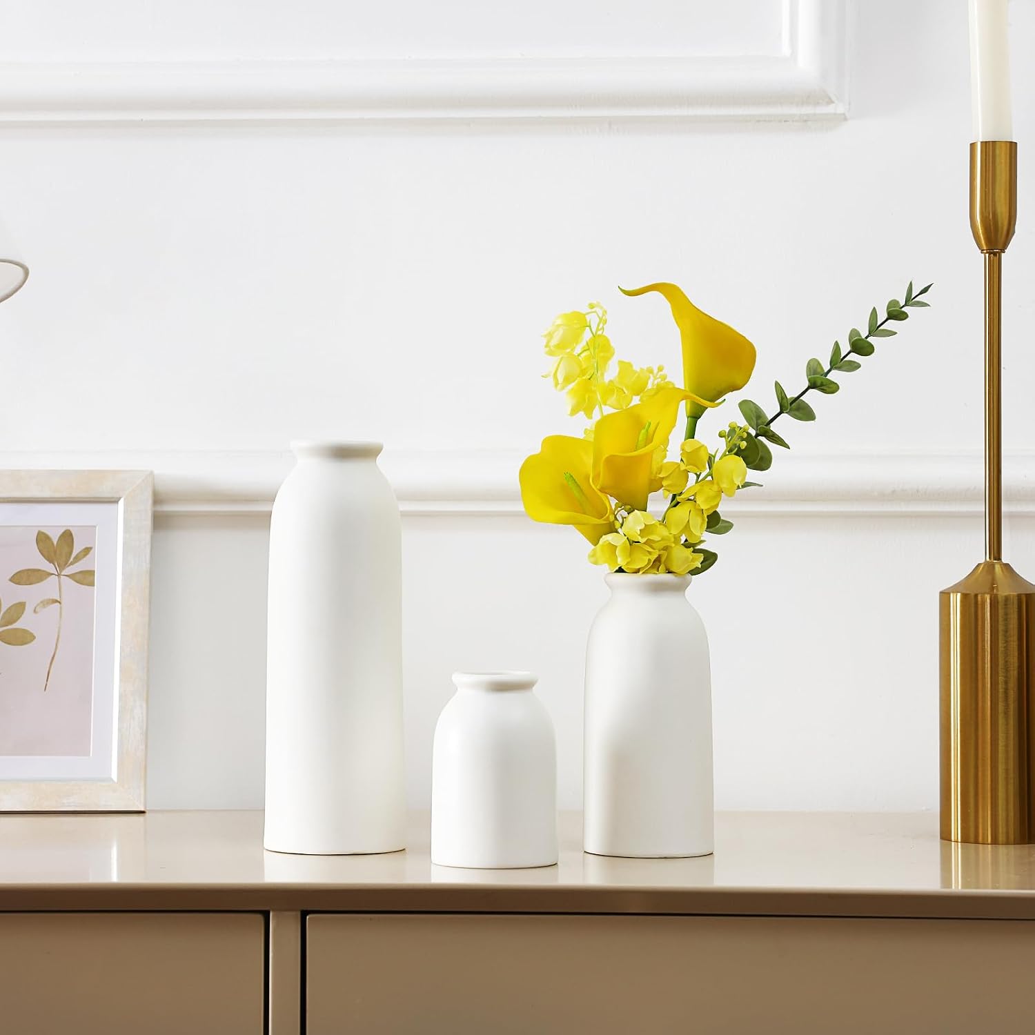 Rustic Vase / Ceramic Vases / Warm White / Set of 3