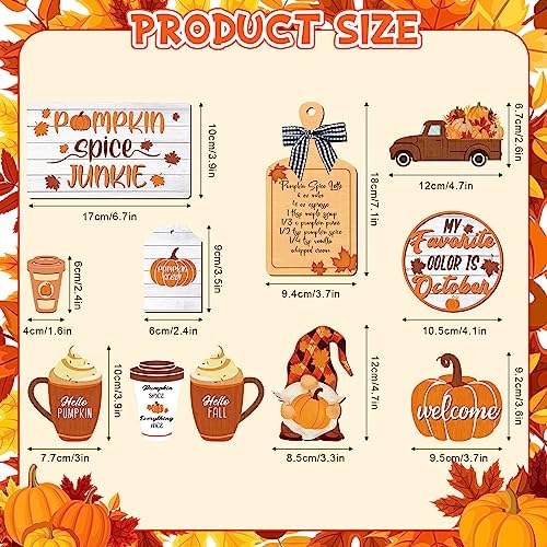 FairySandy 15 Pcs Fall Tiered Tray Decor Set, Pumpkin Table Signs